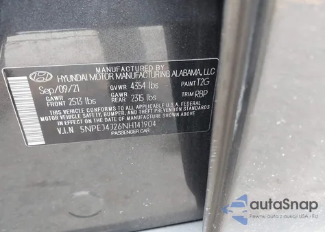 2022 Hyundai Sonata Sel Plus z USA, uszkodzony, nr VIN 5NPEJ4J26NH141904